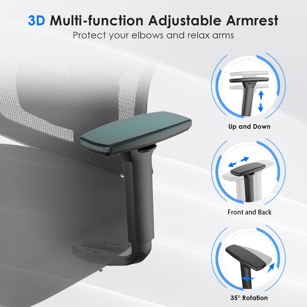 Ergonomic Office Chair,Mesh Desk Chair with Adjustable Lumbar Support and Headrest,Comfy Computer Chair with 3D Armrest Recli
