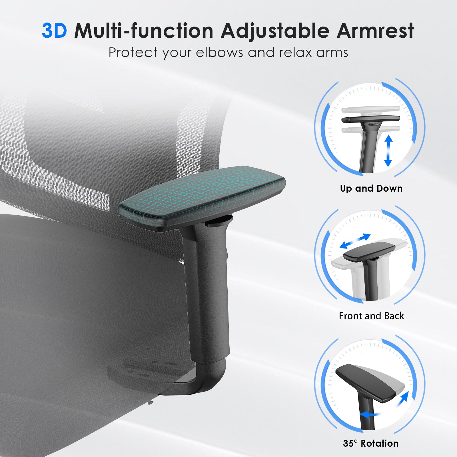 Ergonomic Office Chair,Mesh Desk Chair with Adjustable Lumbar Support and Headrest,Comfy Computer Chair with 3D Armrest Recli