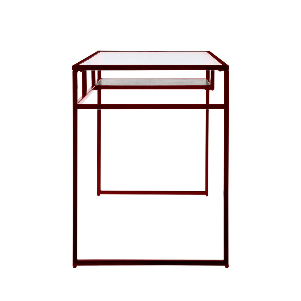 Yasin Glass Top & Red Finish Writing Desk | Premium Home Decor - Grand Goldman