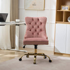 A&A Furniture Office Chair,Modern Velvet Upholstered Tufted Button Home Office Chair with Golden Metal Base,Adjustable Desk C