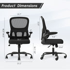 Office Chair, Mesh Ergonomic Office Chair with Lumbar Support, Comfy Computer Desk Chair with Flip Armrest Rolling Wheels for