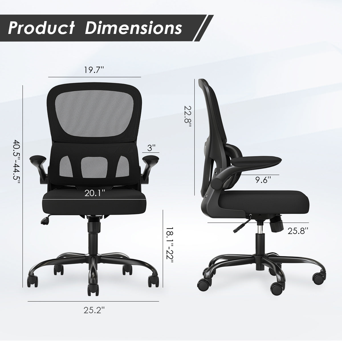 Office Chair, Mesh Ergonomic Office Chair with Lumbar Support, Comfy Computer Desk Chair with Flip Armrest Rolling Wheels for
