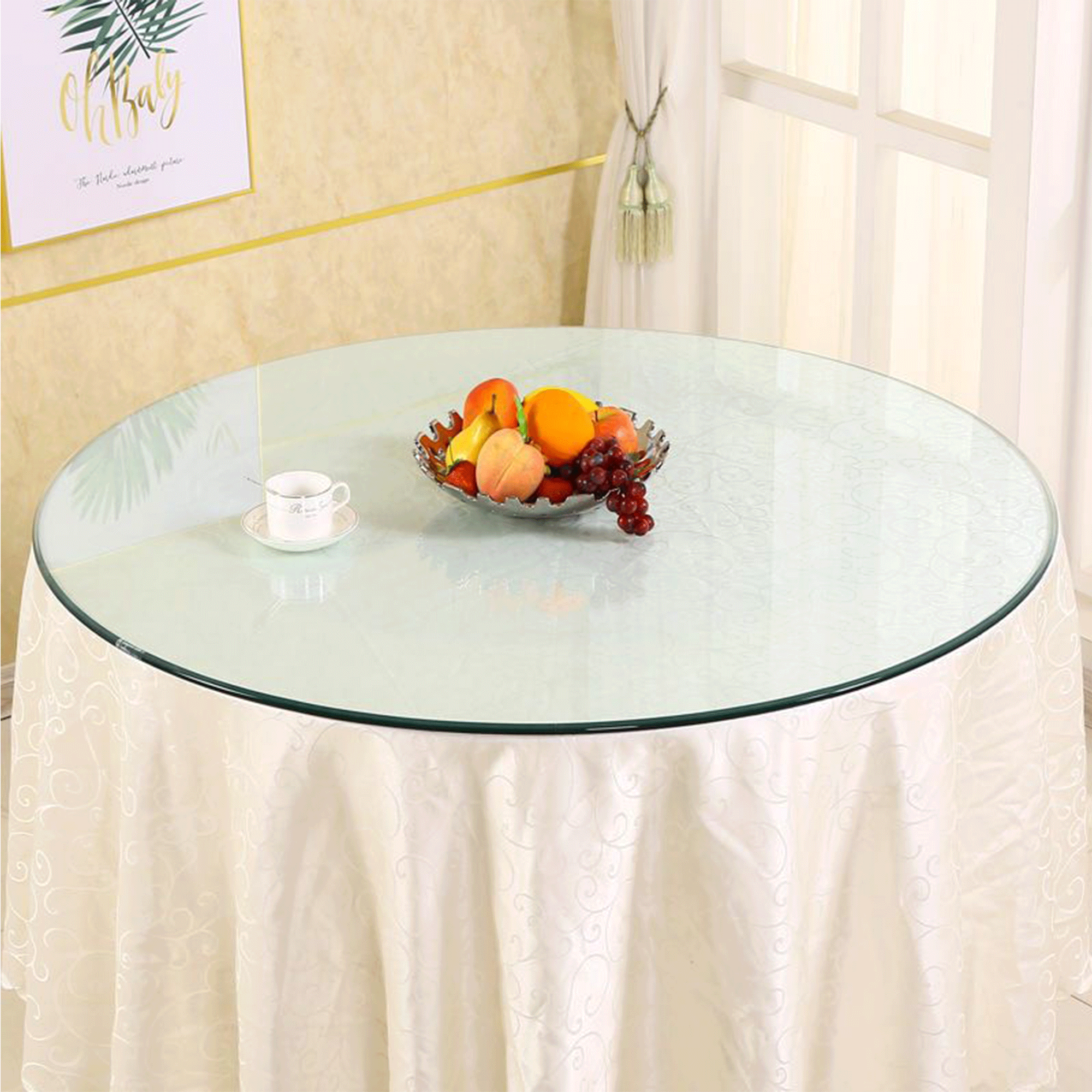 size:18.11 inch.Tempered glass table top round transparent table surface round glass table top round glass sheet. - Grand Goldman Shop