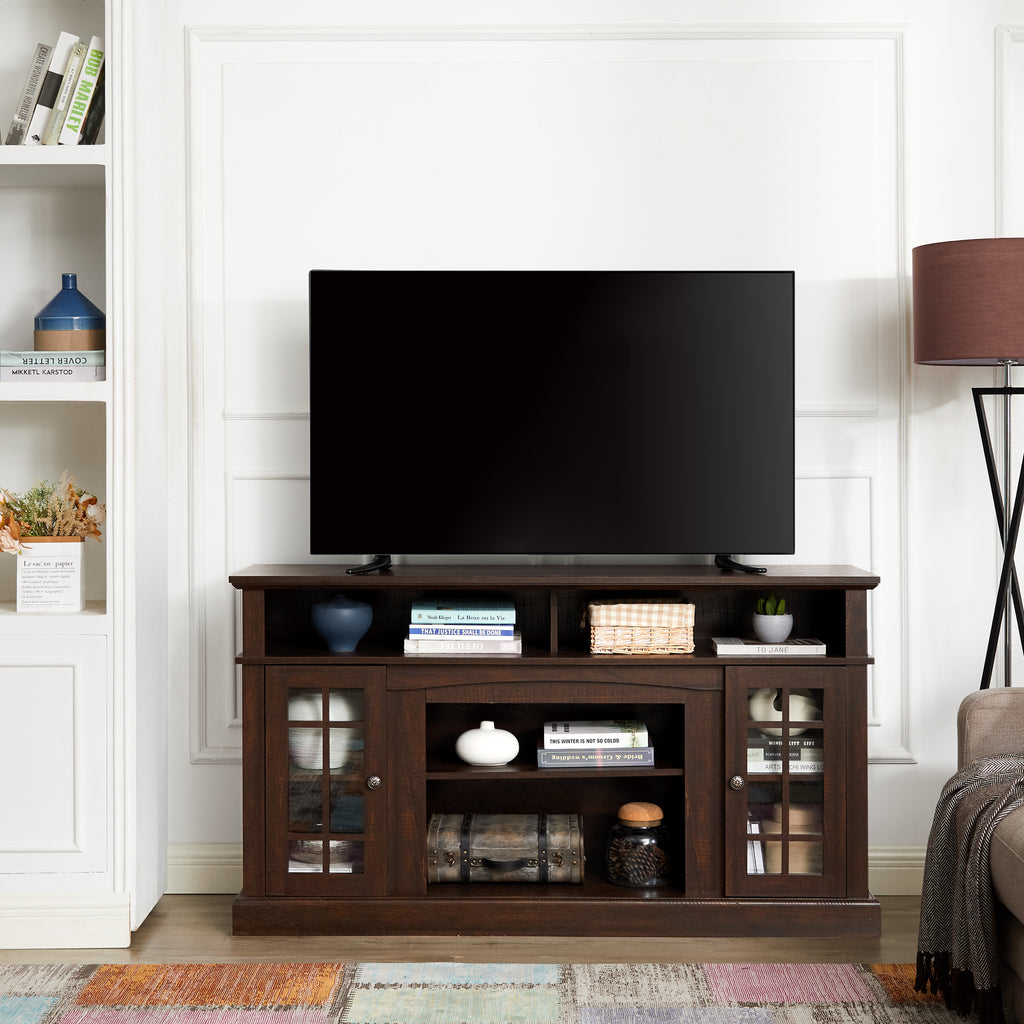 Classic TV Media Stand Modern Entertainment Console for TV Up to 65' with Open and Closed Storage Space, Espresso, 58.25'W*15.75'D*32'H - Grand Goldman Shop