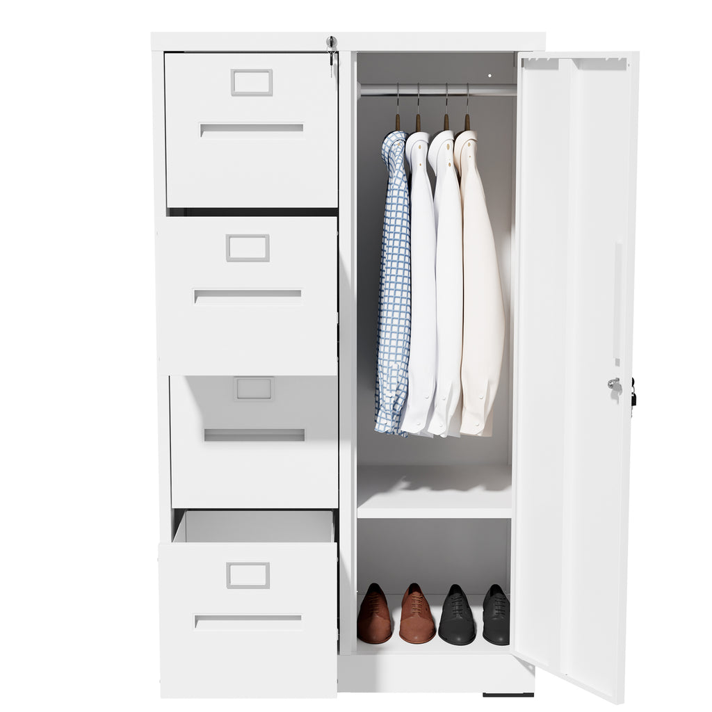 Metal Storage Vertical Filing Cabinet with Lock, Steel File Locker with 4 Drawers and 1 door for School, Living Room, Bedroom