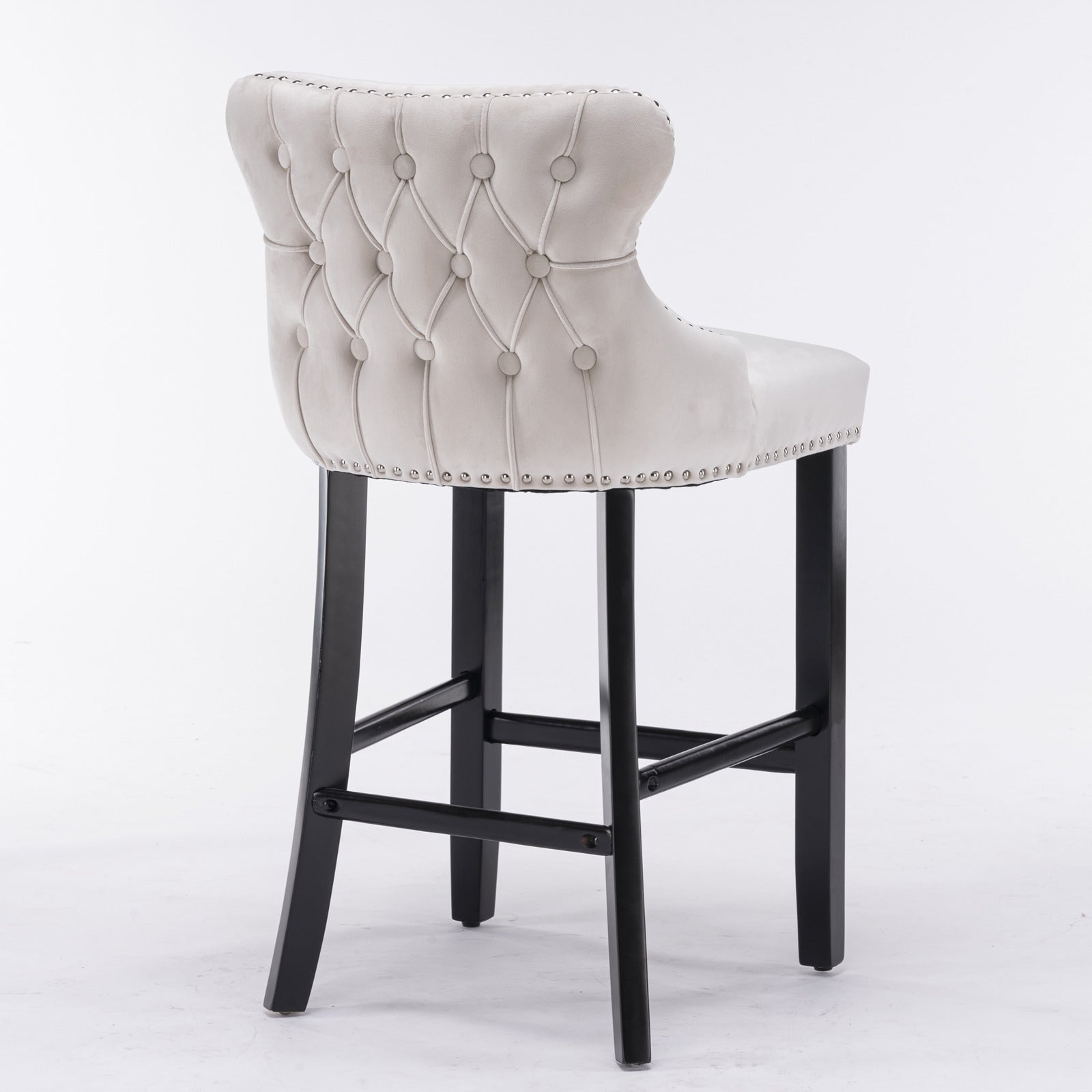 A&A Furniture,Contemporary Velvet Upholstered Wing-Back Barstools with Button Tufted Decoration and Wooden Legs, and Chrome Nailhead Trim, Leisure Style Bar Chairs,Bar stools, Set of 2 (Beige),SW1824B - Grand Goldman Shop