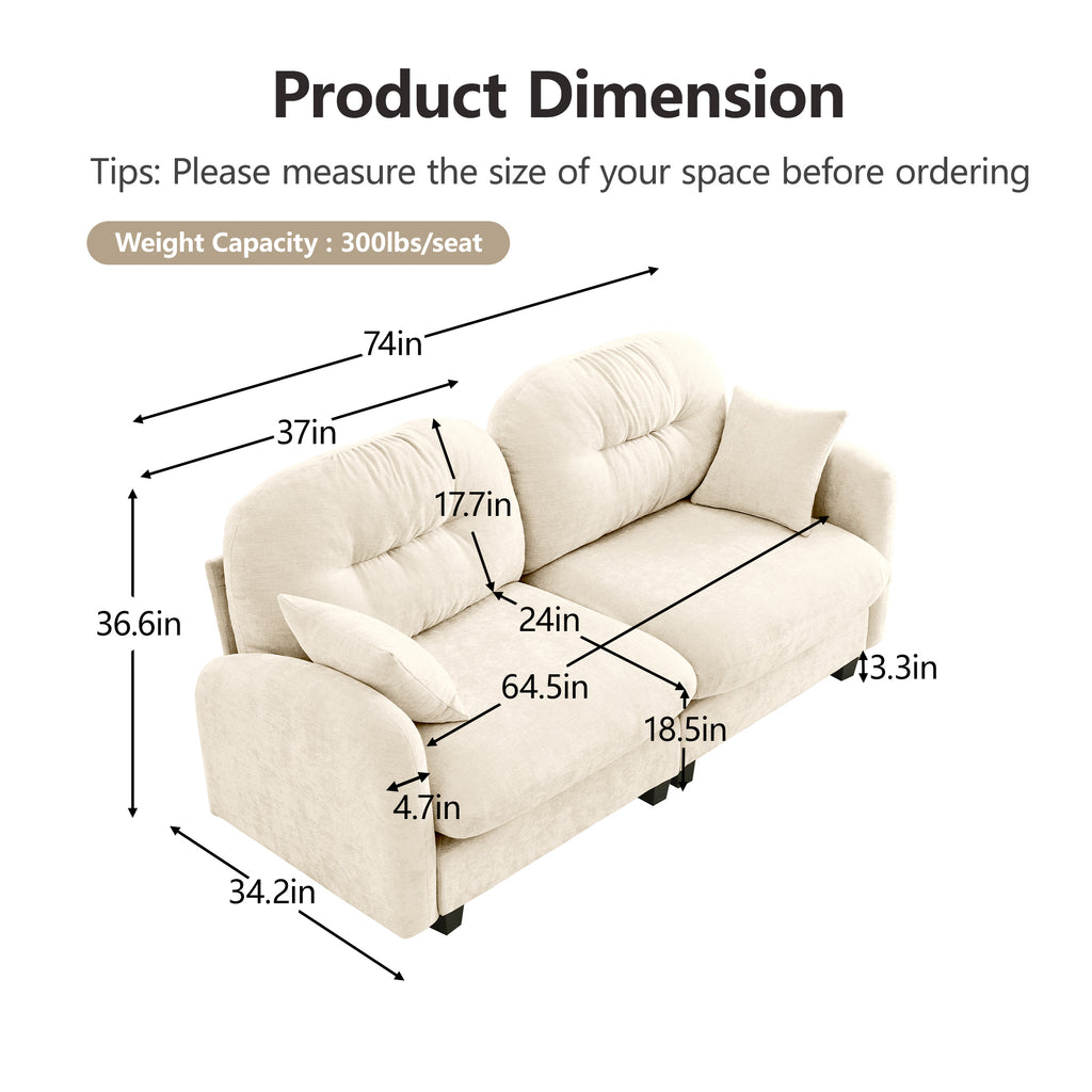 Loveseat Cloud Sectional Couches  Chenille Fabric, Quilted Pleated Design, Ergonomic Design, High-Density Foam Easy Install Elegant Armrests High Quality Wooden Base,Fits Living Rooms,Beige - Grand Goldman Shop