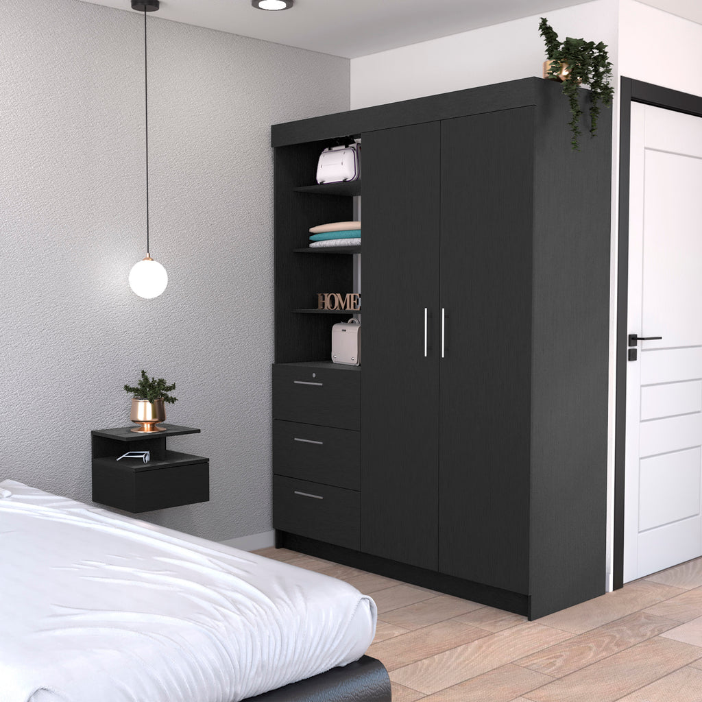 Kenya 2 Piece Bedroom Set, Armoire + Nightstand, Black - Grand Goldman Shop