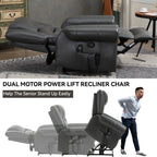 Power Lift Recliner Chair Heat Massage Dual Motor Infinite Position Up to 350 LBS, Faux Leather, Heavy Duty Motion Mechanism with USB Ports, Grey - Grand Goldman Shop