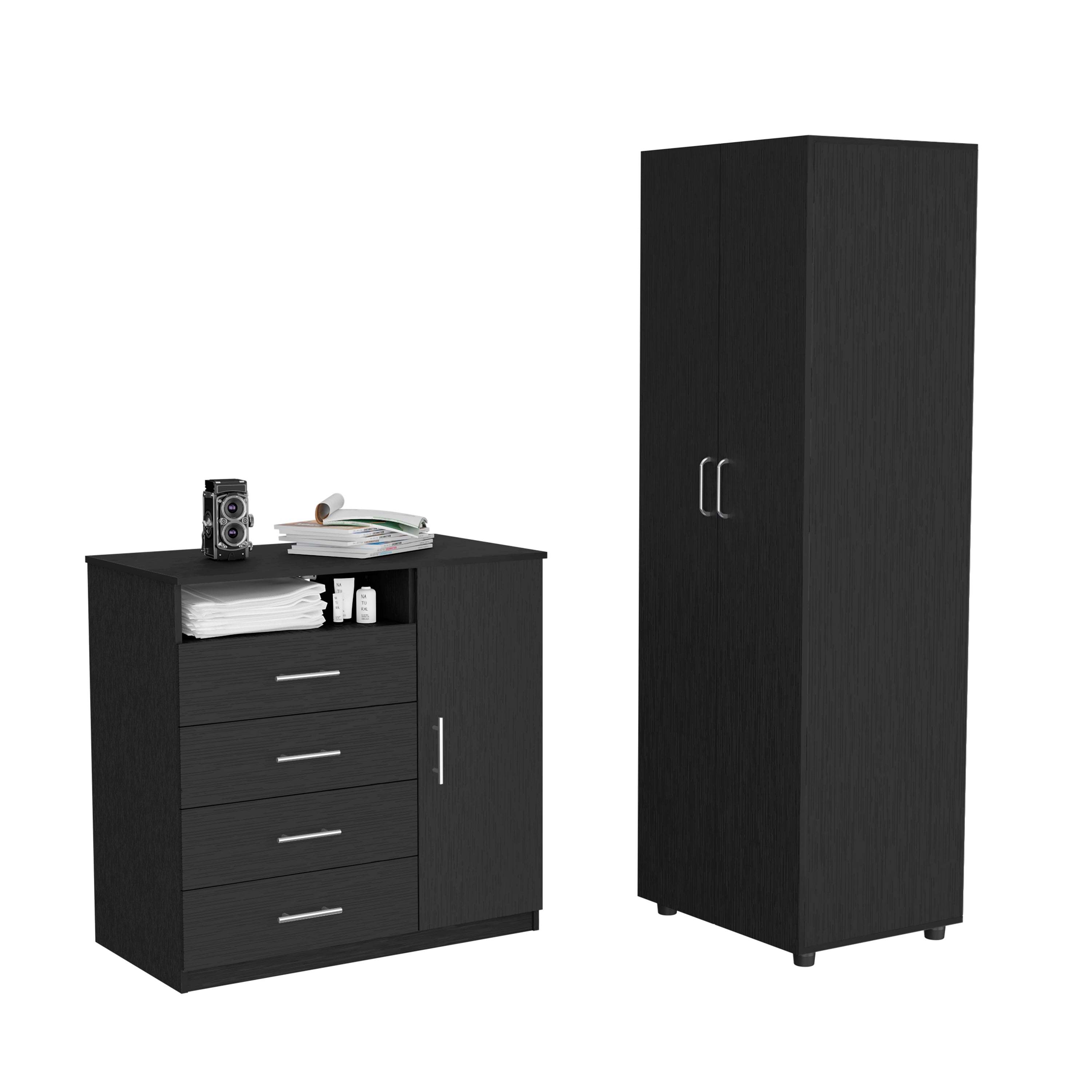 2 Piece Bedroom Set, London Armoire + Rioja 4 Drawer Dresser, Black - Grand Goldman Shop