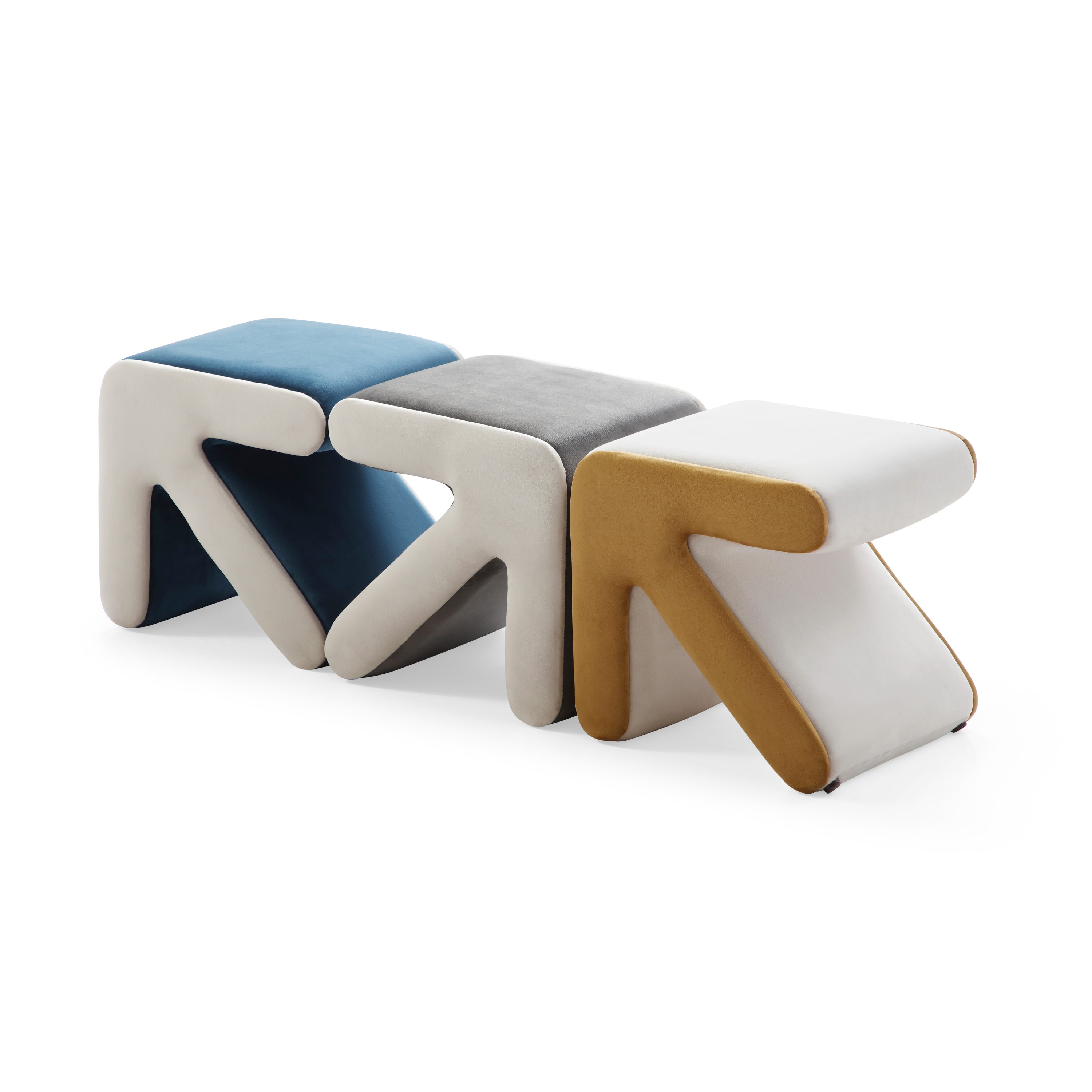 Modern Creative Upholstered Velvet Sofa Stool Kids Stool Shoe Bench Footrest Footstool Multifaceted Stool Ottoman Coffee Table Arrow Design Handicraft Decoration for Living Room Bedroom,Beige+Gold - Grand Goldman Shop