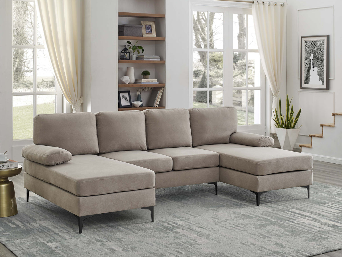 Polyester Blend Upholstered U-Shape Sectional with Metal Legs - Grand Goldman Shop