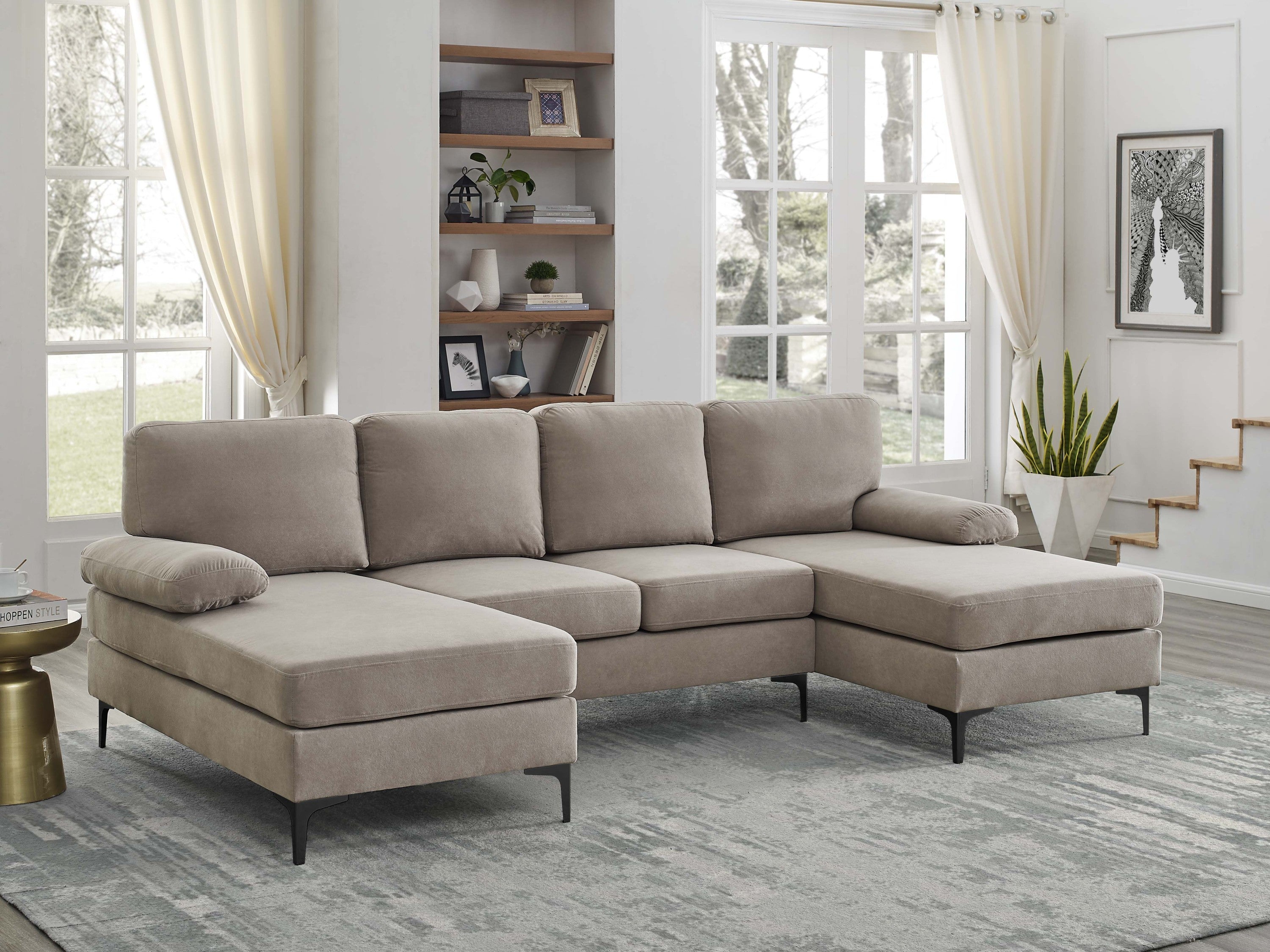 Polyester Blend Upholstered U-Shape Sectional with Metal Legs - Grand Goldman Shop