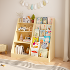 Kids Bookshelf and Toy Storage Organizer, Multifunctional 4 Tier Wooden Kids Book Shelf with  Bookcase Display Stand in Kids 