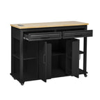 K&K 47 inch Kitchen Island with Extendable Dining Table, Rubber Wood Veneer Kitchen Table with Internal Storage Rack, Power Outlet, Kitchen island with Storage 2 Drawers 2 Cabinet, Black - Grand Goldman Shop