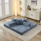 Comfy Convertible Folding Mattress Couch, Floor Sofa Bed, Chenille Floor Sofa with Armrest, Floor Sofa Lounge Couch for Living Room Bedroom Lounge Studio-Blue - Grand Goldman Shop