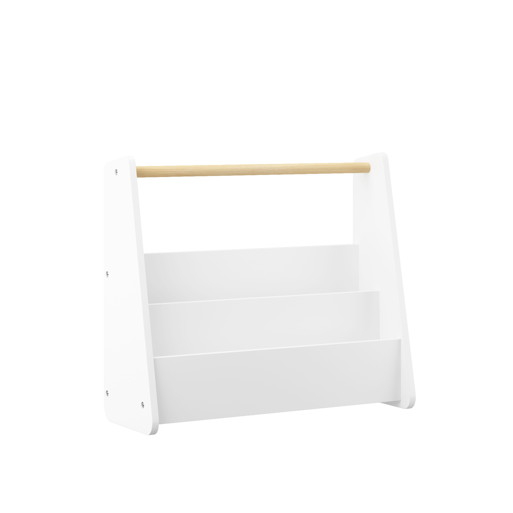 Kids Bookshelf with Wooden Handle, 2-Tier Front-Facing Toddler Bookcase, Portable Children's Book Storage Organizer for Bedro