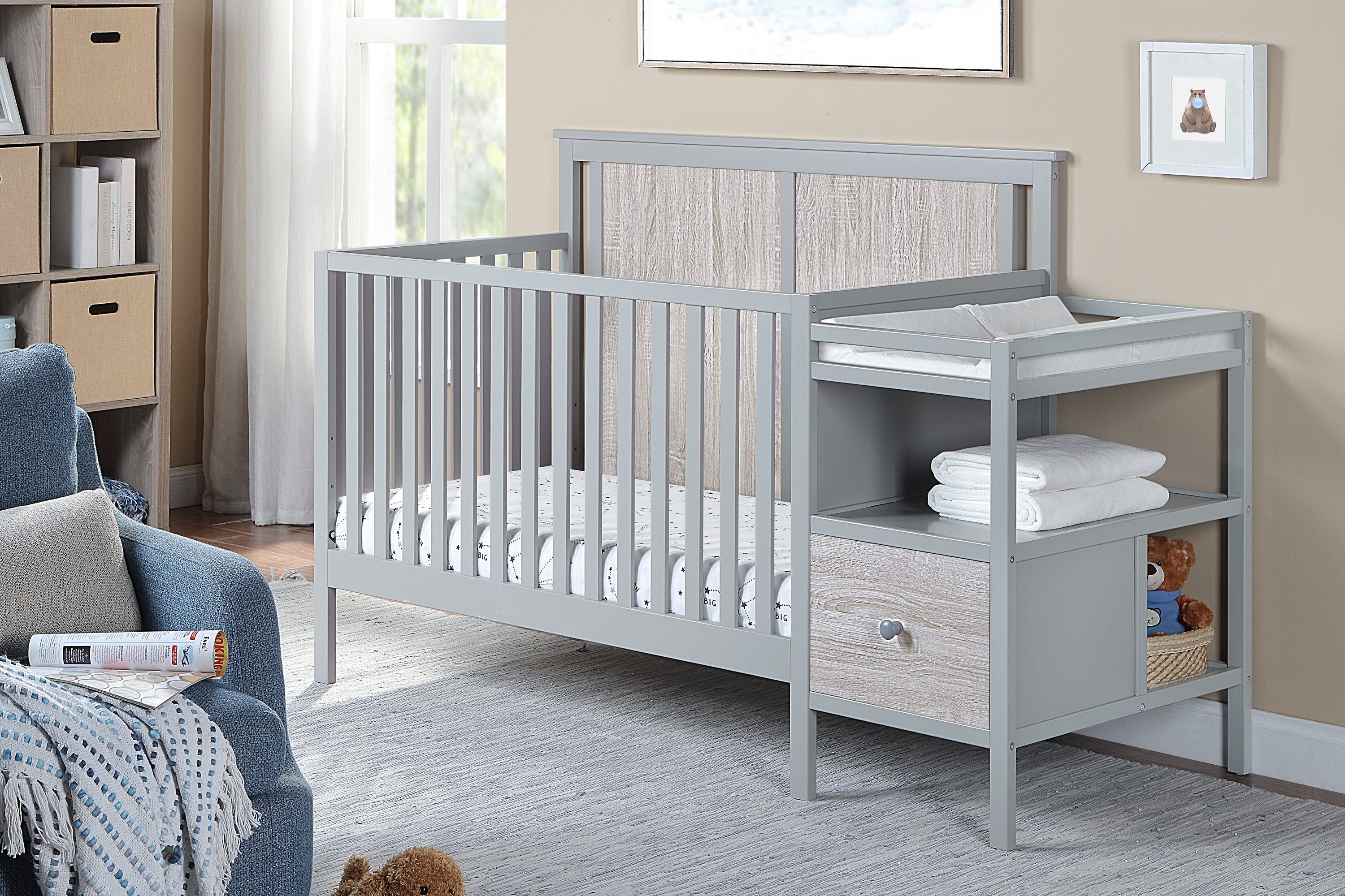 Connelly 4-in-1 Crib and Changer Combo Gray/Rockport Gray - Grand Goldman