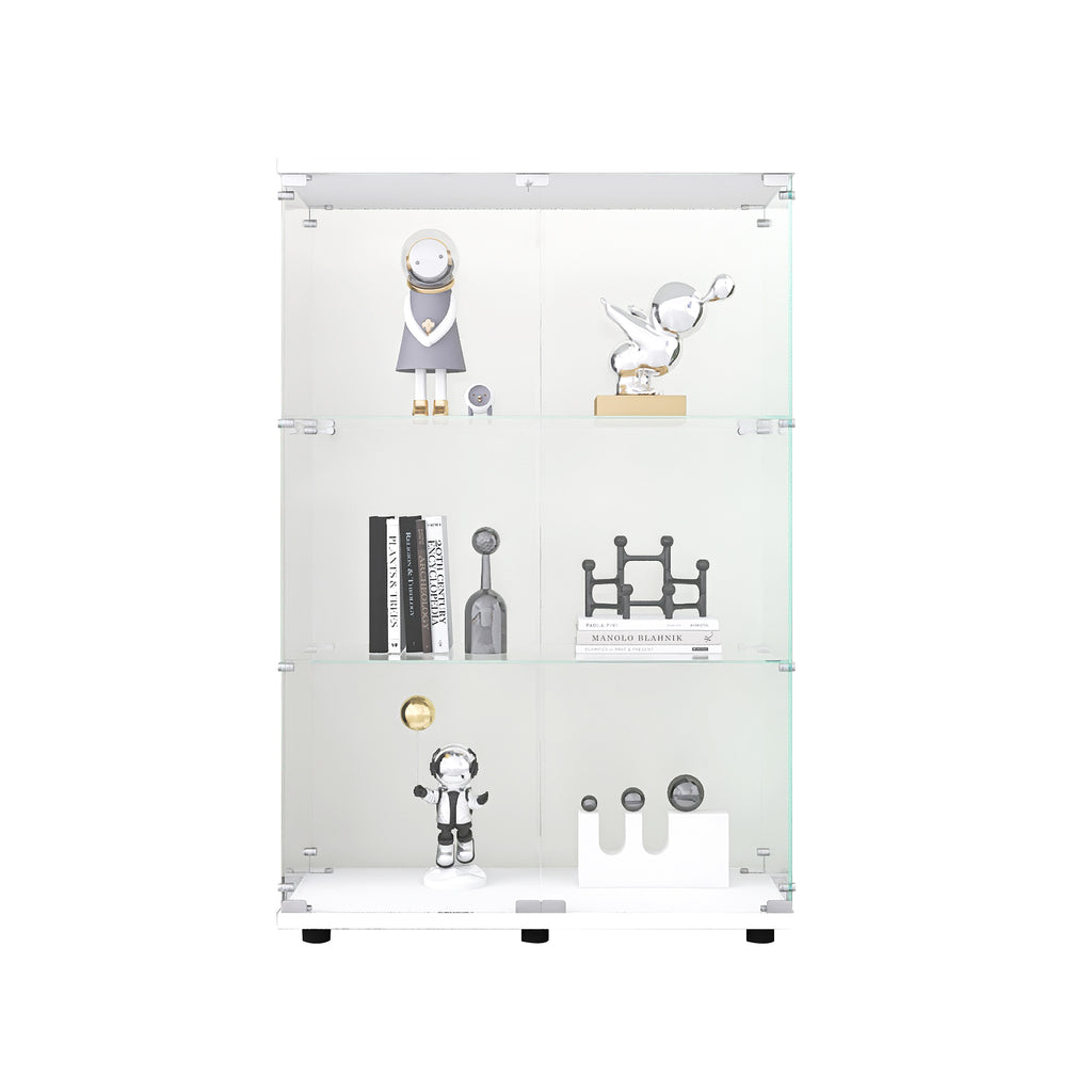 Two-door Glass Display Cabinet 3 Shelves with Door, Floor Standing Curio Bookshelf for Living Room Bedroom Office, 49.3'*31.7