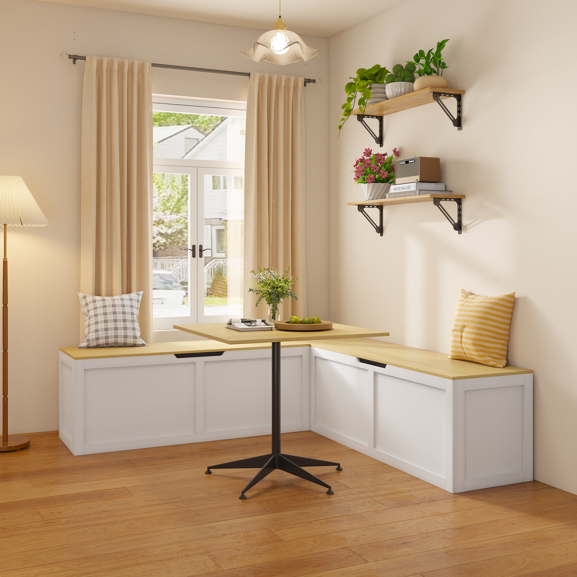 Right-angle Light-colored Storage Bench with Extra-large Storage Compartment, Easy to Assemble - Grand Goldman Shop