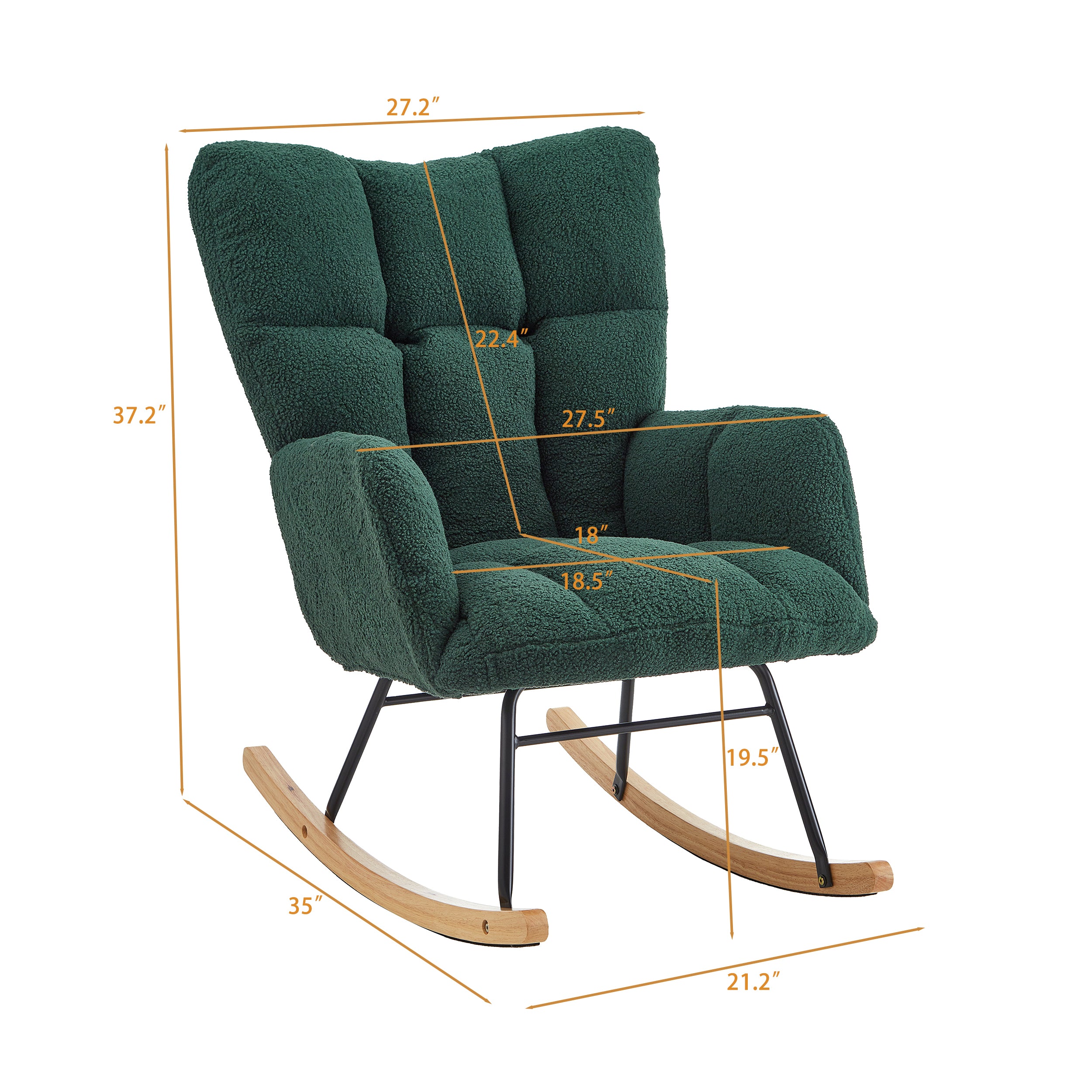 Glider Chair for Living Room Tufted Upholstered Teddy Fabric Rocking Chair with Metal Frame Accent Chair Green - Grand Goldman Shop
