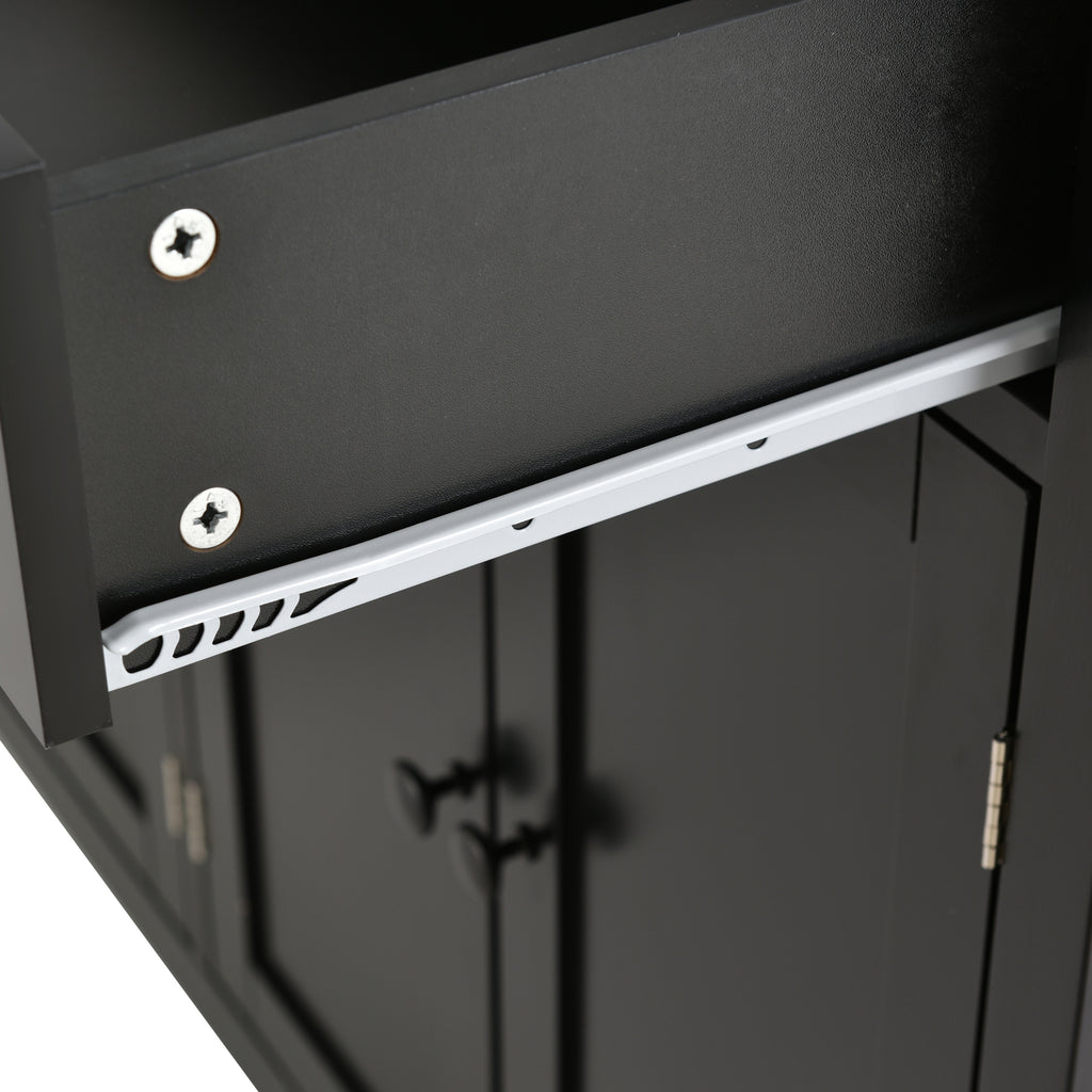 Kitchen Island Cart with Solid Wood Top and Locking Wheels,54.3 Inch Width,4 Door Cabinet and Two Drawers,Spice Rack, Towel Rack (Black) - Grand Goldman Shop