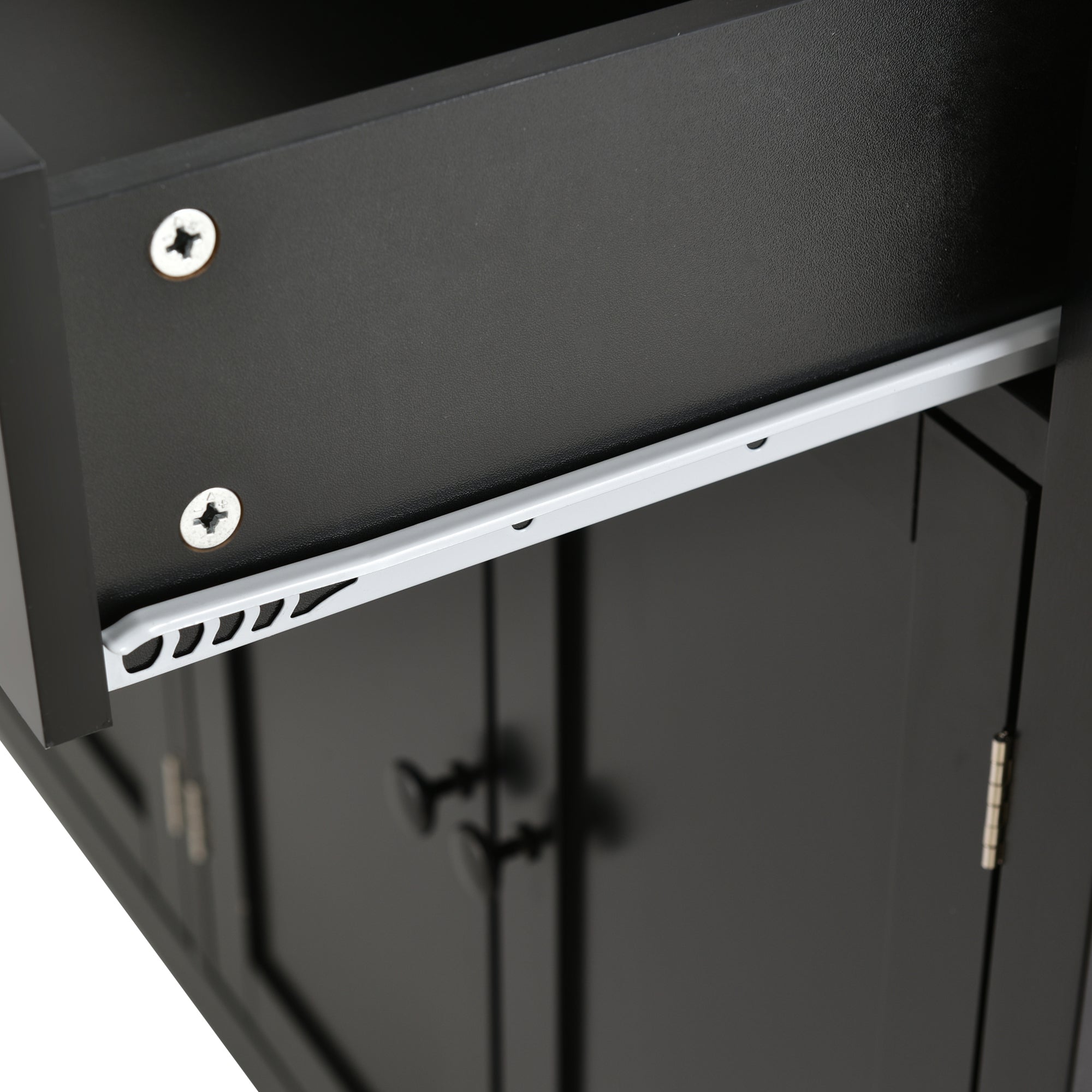 Kitchen Island Cart with Solid Wood Top and Locking Wheels,54.3 Inch Width,4 Door Cabinet and Two Drawers,Spice Rack, Towel Rack (Black) - Grand Goldman Shop