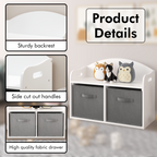 Kids Wooden Toy Box Bench with Collapsible Fabric Drawers, White MDF Storage Cabinet Organizer, 24.6 x 11.8 x 19.1 inches - G