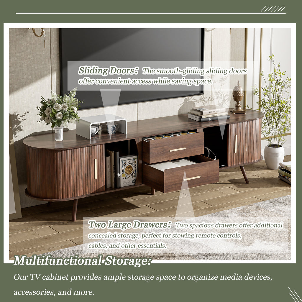 Mid-Century Modern TV Stand for 80' TV, Entertainment Center with Storage in Dark Brown, Solid Wood and MDF Construction, 70.8' L x 15.5' W x 18.1' H - Grand Goldman Shop