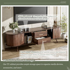 Mid-Century Modern TV Stand for 80' TV, Entertainment Center with Storage in Dark Brown, Solid Wood and MDF Construction, 70.8' L x 15.5' W x 18.1' H - Grand Goldman Shop