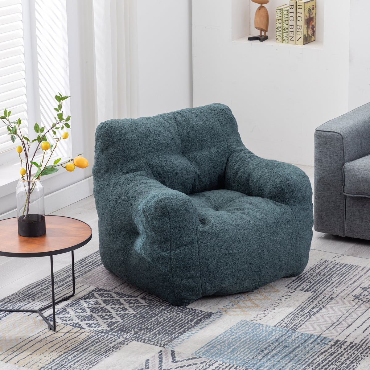 010-Soft Teddy Fabric Tufted Foam Bean Bag Chair With Teddy Fabric Green - Grand Goldman Shop