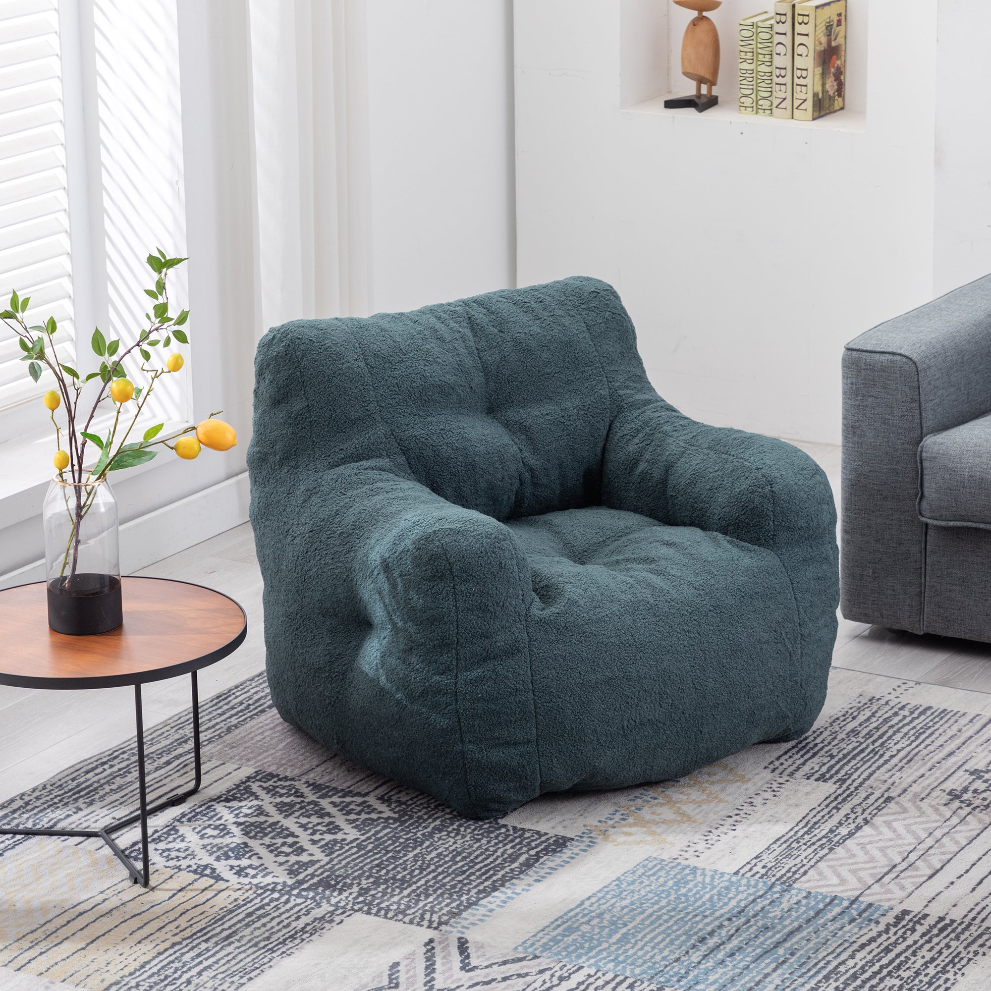 010-Soft Teddy Fabric Tufted Foam Bean Bag Chair With Teddy Fabric Green - Grand Goldman Shop