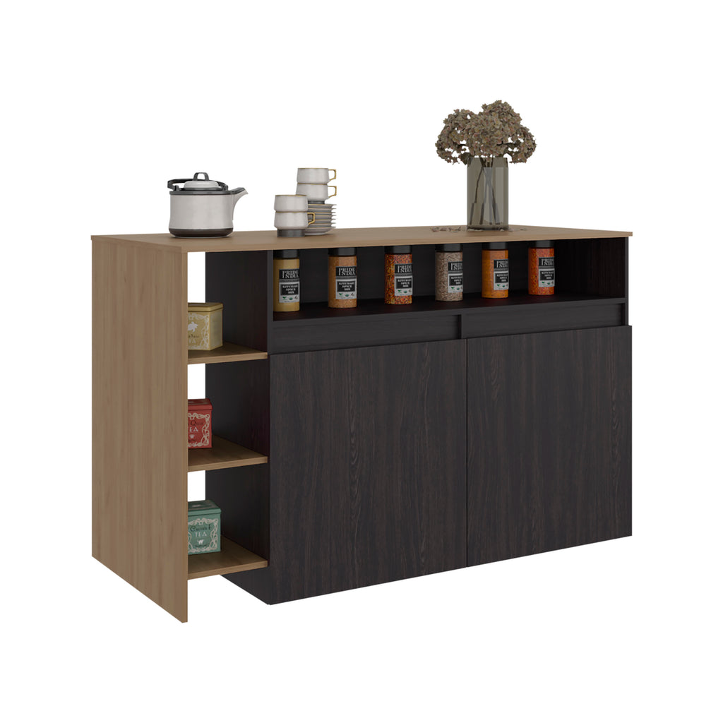 Elgin Kitchen Bar Counter with Ample Storage and Shelves, Black Wengue / Natural Oak - Grand Goldman Shop