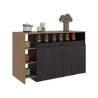 Elgin Kitchen Bar Counter with Ample Storage and Shelves, Black Wengue / Natural Oak - Grand Goldman Shop