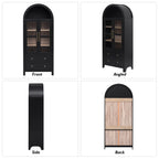 K&K 71' Tall Arched Kitchen Pantry Cabinet with 2 Large Drawers, Modern Farmhouse Kitchen Storage Cabinets with Adjustable Shelves, Glass Door, Wood Versatile Cupboard for Kitchens, Dining Room, Black - Grand Goldman Shop