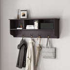 Espresso Entryway Wall Mounted Coat Rack with 4 Dual Hooks Living Room Wooden Storage Shelf - Grand Goldman Shop