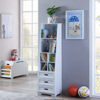 Kids Funnel White Bookcase Book Shelf Storage Unit with Book Display/Organizer Drawers - Classic White Color - Grand Goldman