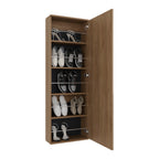 FM FURNITURE Queen Creek Shoe Rack with Mirror and One Door, Natural Oak - Grand Goldman Shop
