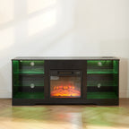 TV Stand Electric Fireplace TV Stand with Glass Shelves, 3D Fireplace TV Stand with LED Lights Wood with USB Charging Outlet Modern Television Table Center for TV up to 32-62' Black 58''W*15.4''D*24.6 - Grand Goldman Shop
