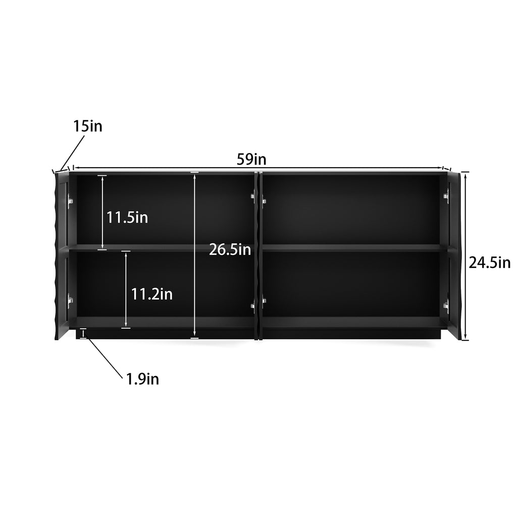 Buffet Cabinet with Storage ,4 Doors Modern Accent Storage Sideboard,Luxurious Floor Cabinet Buffet with Freestanding Anti Dumping for Kitchen, Living Room, 59' Wide Rectangular Sideboard (Black) - Grand Goldman Shop