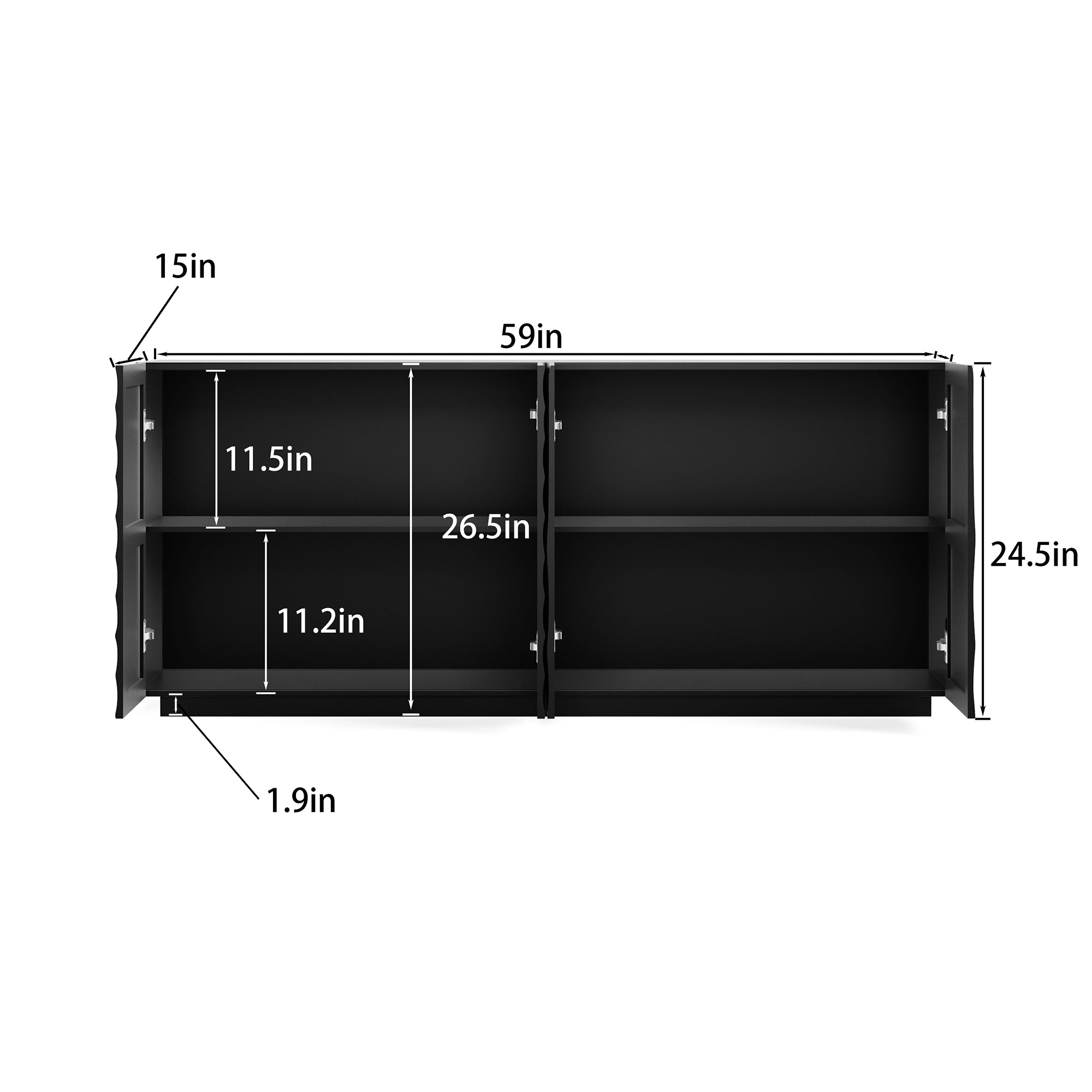 Buffet Cabinet with Storage ,4 Doors Modern Accent Storage Sideboard,Luxurious Floor Cabinet Buffet with Freestanding Anti Dumping for Kitchen, Living Room, 59' Wide Rectangular Sideboard (Black) - Grand Goldman Shop