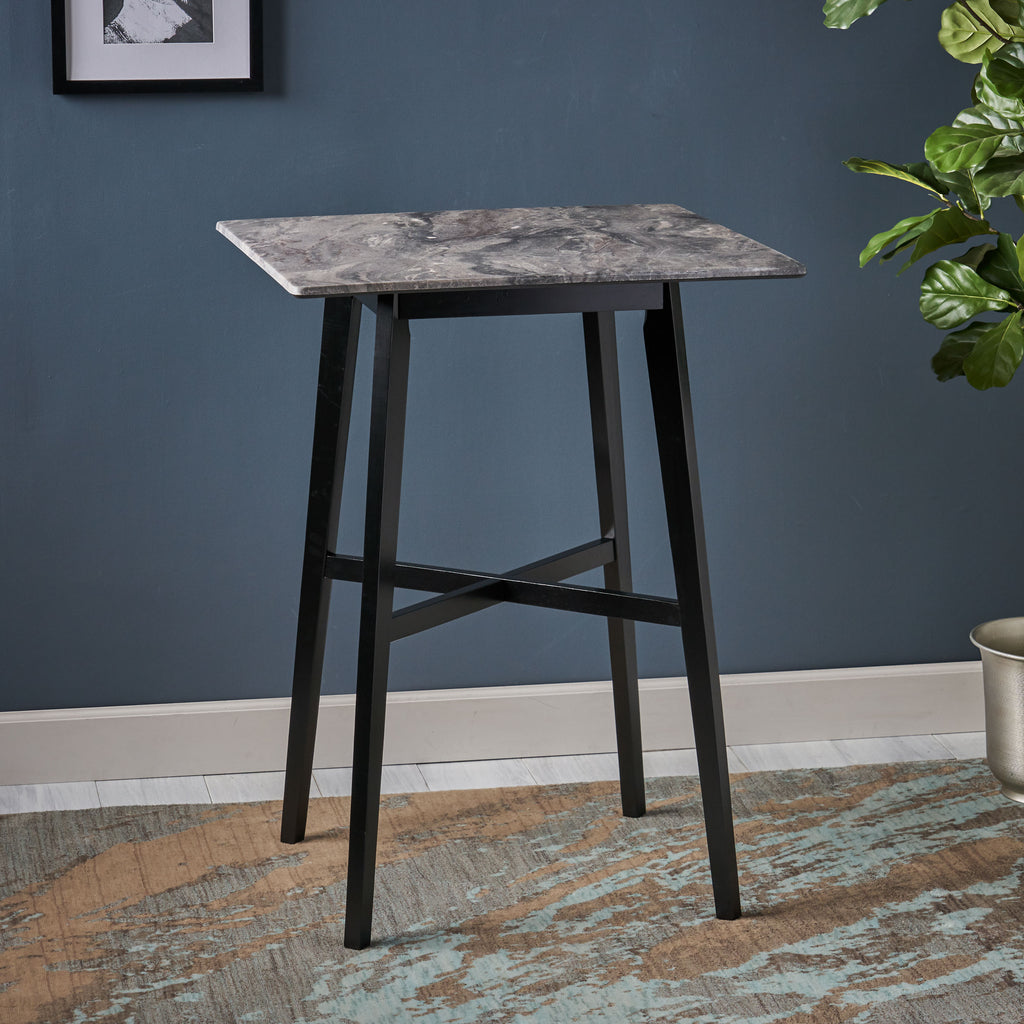 Modern Bar Height 42' Dining Table, Rubberwood Legs and Laminate Table Top, Paladina Marble Finish, Black - Grand Goldman Shop