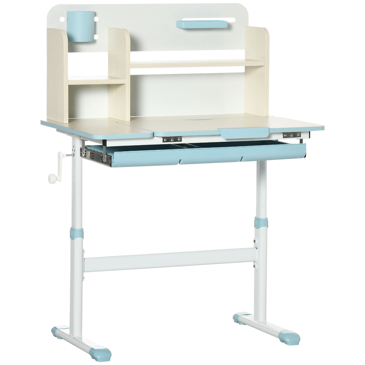 Wooden Kids Study Desk, Height Adjustable Children School Study Table, Student Writing Desk with Tilt Desktop, Drawer, Storag