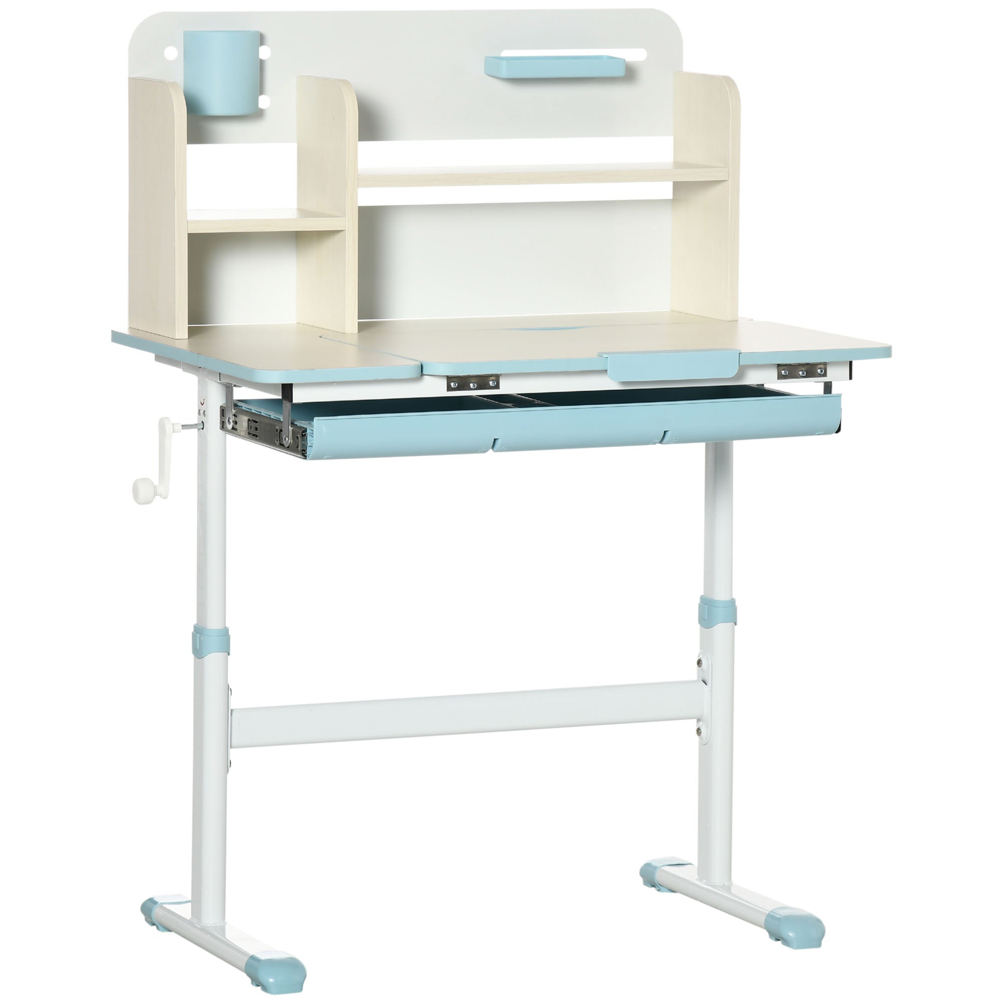 Wooden Kids Study Desk, Height Adjustable Children School Study Table, Student Writing Desk with Tilt Desktop, Drawer, Storag