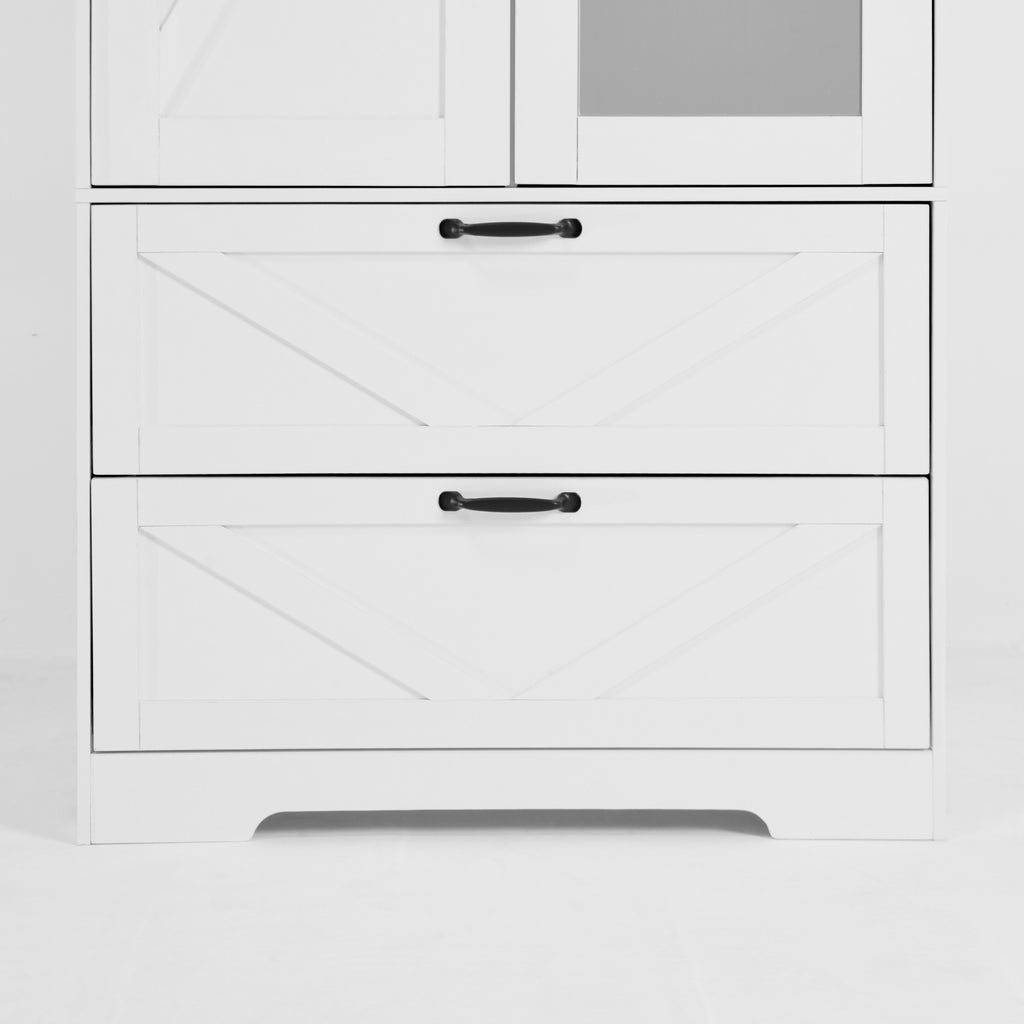 2 Door Wood Wardrobe for Bedroom with Hanging Clothing Rod inside the Cabinet and 2 Drawers for Storage Organization, Built-in induction light Multifunctional Closet with Mirror, White - Grand Goldman Shop