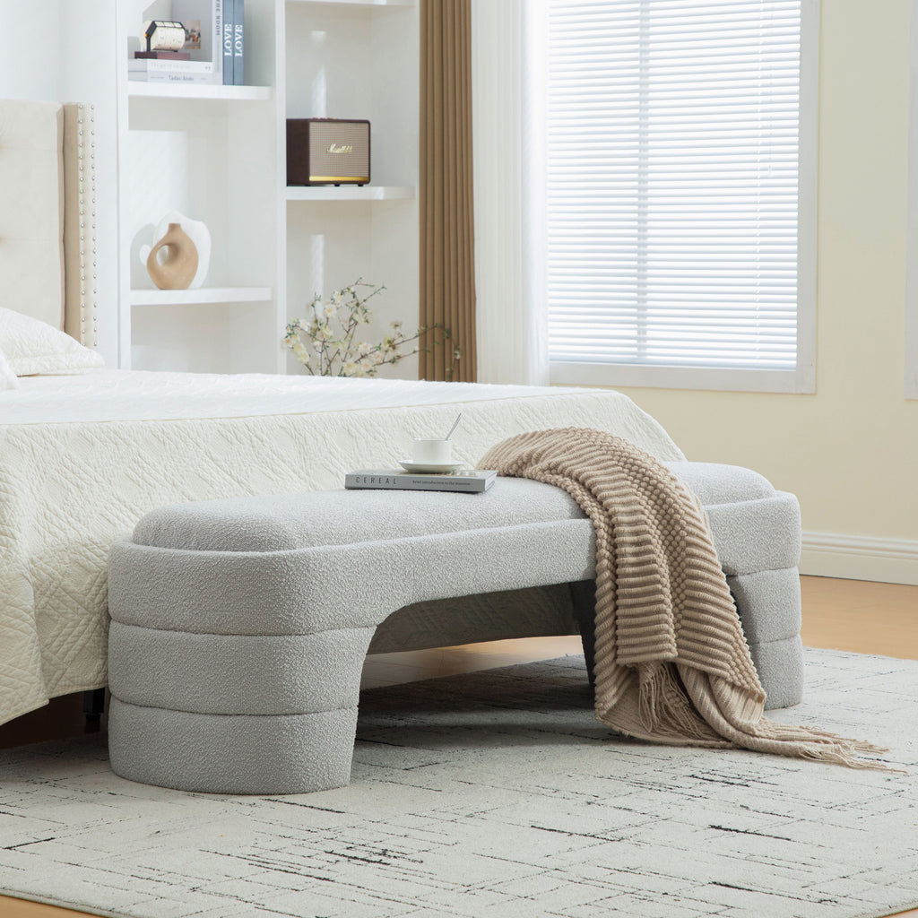 64.96'Wide Modern Upholstered Armless Upholstered Bedroom Benches End of Bed Bench for Entryway, Ottoman Foot Stool for Living Room and Bedroom, Entryway,Light gray Boucle - Grand Goldman Shop