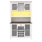 70.9' Kitchen Pantry Storage Cabinet Rustic Buffet Cabinet, Kitchen Hutch Cabinet with LED Outlets Food Pantry Cabinet with Doors and Shelves Wine Rack for Dining Room, White - Grand Goldman Shop
