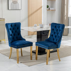 A&A Furniture,Nikki Collection Modern, High-end Tufted Solid Wood Contemporary Velvet Upholstered Dining Chair with Golden Stainless Steel Plating Legs,Nailhead Trim,Set of 2,Blue and Gold, SW1601BL - Grand Goldman Shop