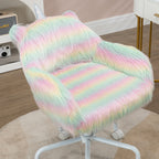 HOMCOM Fluffy Unicorn Office Chair with Mid-Back and Armrest Support, 5 Star Swivel Wheel White Base, Rainbow | Premium Home 