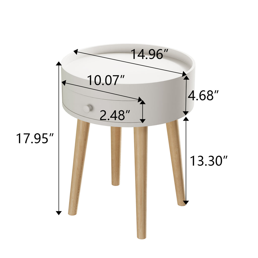 Modern White Nightstand with Storage Drawer & Oak Legs, 18' Bedside Table for Bedroom or Living Room, MDF Construction - Grand Goldman Shop